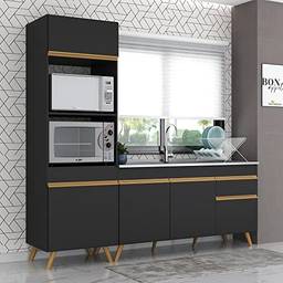 Cozinha Compacta Veneza Gb Multimóveis Mp2078 com Armário e Balcão Preta