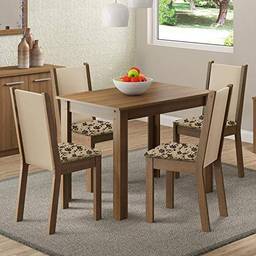 Conjunto Mesa de Jantar e 4 Cadeiras Estofadas Rustic-Floral Cíntia Madesa