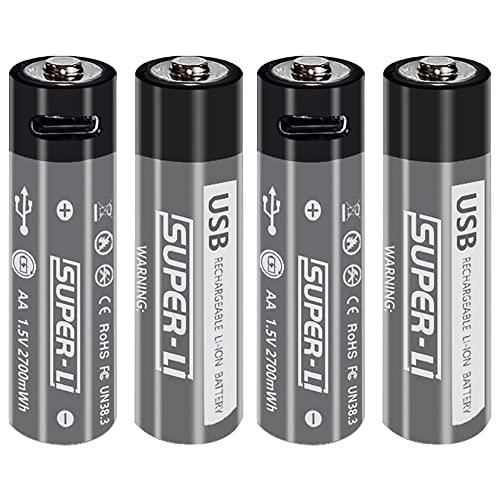 TwiHill AA Batteries - Type C Rechargeable AA Lithium Batteries - Pilha recarregável AA 1800mAh TwiHill (com 4 unidades Palito)