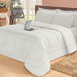 Jogo de cama Casal com edredom lençol fronha função cobre leito e cobertor (Branco)