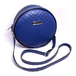 Bolsa Redonda Feminina Lisa Couro Eco Mini Bag Transversal Cor:Azul