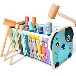 Brinquedo de martelar de madeira ZYLR para crianças de mais de 12 meses, brinquedo de desenvolvimento inicial do bebê com banco de bater, xilofone, labirinto de classificação de números, presentes de