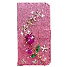 Capa carteira XYX para Samsung Galaxy S10 Lite/A91, [flor rosa 3D] capa carteira de couro PU brilhante com glitter para mulheres e meninas, rosa