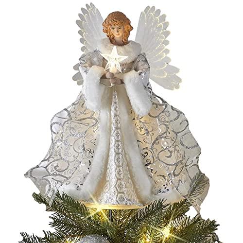 topo de árvore de anjo de natal | Pingente de anjo de topo de árvore de natal com luz,Estátua de anjo superior delicada para enfeites de árvore de natal de escritório interno suprimentos para Generic