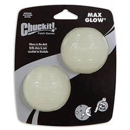 Chuckit! Brinquedo para cães Max Glow Ball médio (6,3 cm), pacote com 2