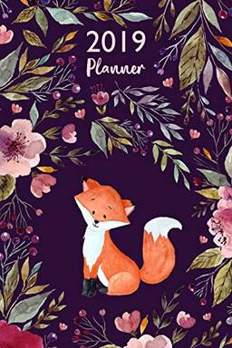 Fox Planner: 2019: Organizer and Notebook: Beautiful Floral Design