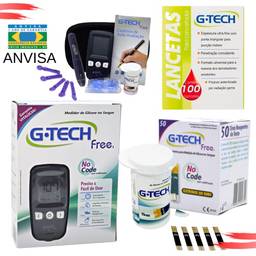 Kit Medidor Glicose Gtech Free 60 Tiras Teste + 110 Lancetas