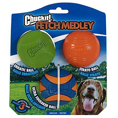 Chuckit! Fetch Ball Medley 2, médio, bola para cães, pacote com 3, Ultra, Fetch e bolas robustas incluídas