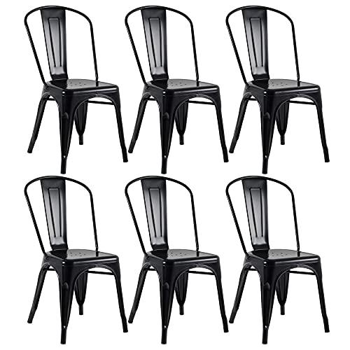 Loft7, Kit 6 Cadeiras Iron Tolix Design Industrial em Aço Carbono Vintage Moderna e Elegante Versátil Sala de Jantar Cozinha Bar Restaurante Varanda Gourmet, Preto SemiBrilho.