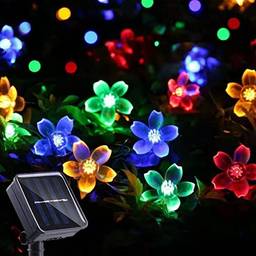 Luzes de flores de corda solar ao ar livre à prova d'água 50 LED decorações de luz de fadas para cerca de jardim pátio pátio árvore de natal, gramado, pátio, decoração de festa (multicolorida)