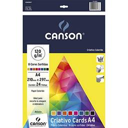 Papel Colorido A4 120g/m², Canson, 66667163, Criativo Cards, 8 Cores, 24 Folhas