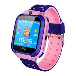 Andoer Kids Intelligent Phone Watch com entrada para cartão SIM Tela sensível ao toque de 1,44 polegadas Smartwatch infantil com GPS Tracking Function Bate-papo de voz Fotografia compatível com todos os telefones Android e iOS rosa/azul