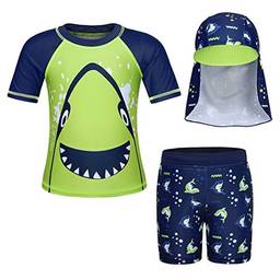 Cotrio Traje de banho tubarão de 2 peças para meninos conjunto de Proteção Rash conjunto de maiô infantil de mangas curtas para crianças com tampa tamanho 6T / 4-5 anos verde