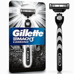 Gillette Mach3 Carbono Aparelho de barbear reutilizável com Carvão Ativado e Fita Lubrificante Melhorada 1 Ud