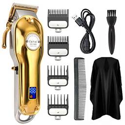 KEMEI Golden Cordless Aparador de cabelo profissional sem fio para homens para estilistas e barbeiros com invólucro de metal completo para cortador de cabelo USB (dourado)