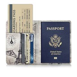 Porta-passaporte, porta-passaporte, JYZR PU com bloqueio de couro para passaporte, porta-passaporte, cartões de visita, cartões de crédito, cartões de embarque, D