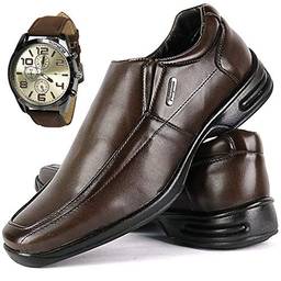 Sapato Conforto Social SapatoFran com Relógio Masculino (37, MARROM)