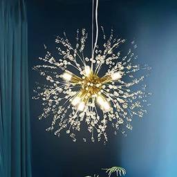 Fu Dikang Lustre de ouro de cristal moderno, Fogos de artifício Dandelion Sputnik Lustre Lustre para sala de jantar, quarto, cozinha, sala de estar (dourado,8 a cabeça)