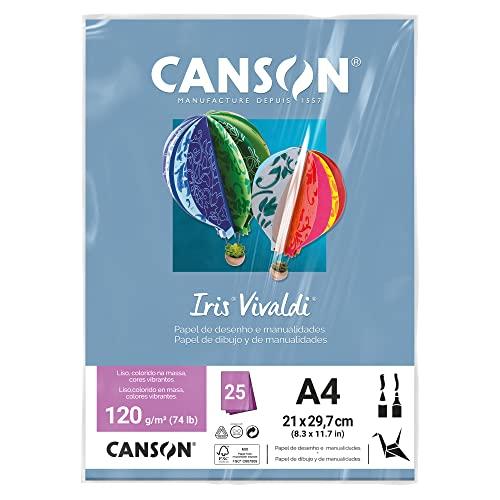 CANSON Iris Vivaldi, Papel Colorido A4 em Pacote de 25 Folhas Soltas, Gramatura 120 g/m², Cor Azul Royal (21)