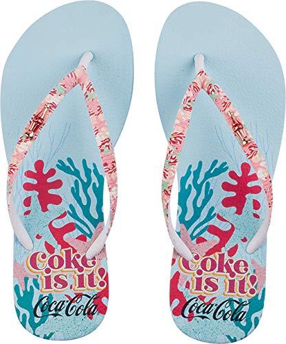 Sandálias Coca-Cola, Coral Coke, Azul Claro/Branco, Feminino, 38