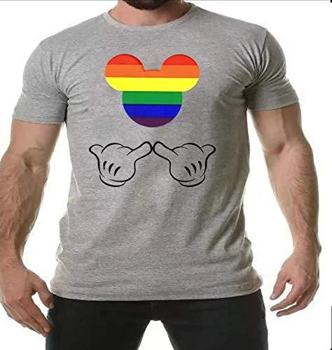 Camiseta Masculina Mickey Das Cores Do Lgvt (GG, Cinza)