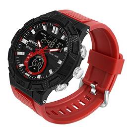SANDA Relógio Esportivo Militar Da Marca Luxo Moda Masculina Relógio à Prova D'água Com Display Duplo Relógio Digital De Quartzo Masculino (Black Red)