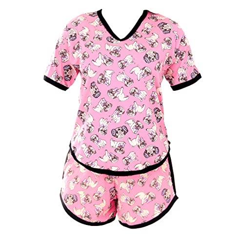 Pijama Fadinha Tecido Refrescante Short Cós Alto Click Mais Bonita (G, Rosa)