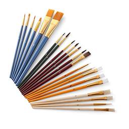 Queenser 25 Pcs Conjunto de Pincéis de Pintura PaintBrushes Starter Kit Inclui Taklon/Cerdas/Escovas de Cabelo e Escovas de Esponja para Óleo de Acrílico Aquarela Guache Pintura Artista suprimento
