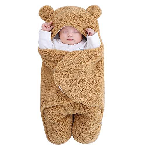 Rehomy Bolsa de dormir de malha para bebê, recém-nascido de lã quente com capuz cobertor para carrinho de bebê para 0 a 6 meses bebês meninas