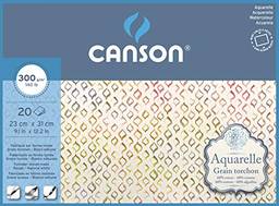 CANSON Aquarelle, 20 Folhas de Papel 300g/m² para Aquarela, Bloco 23x31cm, Grão Rugoso