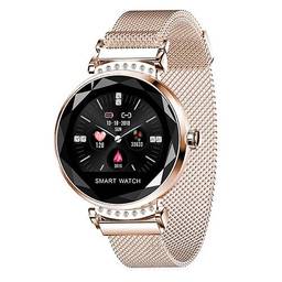 Relógio Lady Mulheres Smartwatch Inteligente de Luxo Pulseira de Fitness Rastreador a Prova D'Água (Ouro/Dourado)