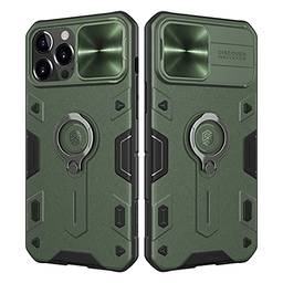 Nillkin Compatível com capa para iPhone 13 Pro Max, capa protetora CamShield com suporte e capa para câmera, capa de grau militar com capa de lente deslizante e suporte de anel giratório, resistente a impactos, à prova de choque, verde