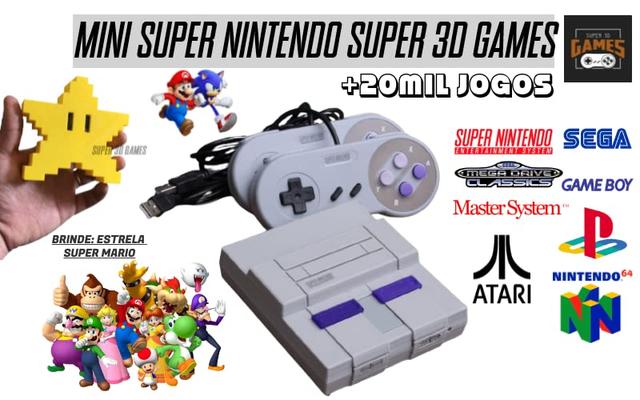 Mini Super Nintendo Retro Super 3D com 20 mil jogos e 2 Controles