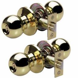 Master Lock Fechadura de porta com chave, botão estilo bola, latão polido, BAO0103T (pacote com 2 chaves iguais)