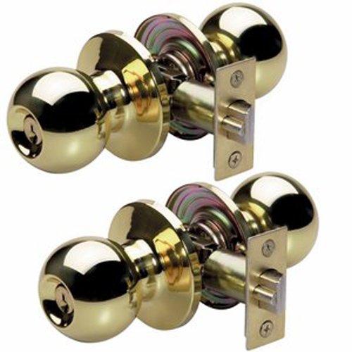 Master Lock Fechadura de porta com chave, botão estilo bola, latão polido, BAO0103T (pacote com 2 chaves iguais)