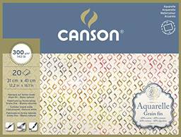 CANSON Aquarelle, 20 Folhas de Papel 300g/m² para Aquarela, Bloco 31x41cm, Grão Fino