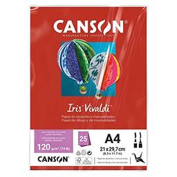 CANSON Iris Vivaldi, Papel Colorido A4 em Pacote de 25 Folhas Soltas, Gramatura 120 g/m², Cor Vermelho (14)