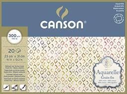 CANSON Aquarelle, 20 Folhas de Papel 300g/m² para Aquarela, Bloco 23x31cm, Grão Fino