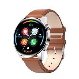 SANDA Bluetooth Call Relógio Inteligente Masculino Toque Completo Esporte Fitness Relógios À Prova D' Água Freqüência Cardíaca Banda De Aço Smartwatch Android IOS (Leather brown)