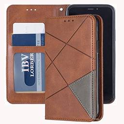 Capa carteira XYX para Samsung Galaxy S10, [recurso de suporte][compartimentos para cartões] Capa protetora de couro sintético magnético oculto com estampa de losango, (marrom)