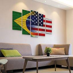 Quadro Decorativo EUA Brasil e Estados Unidos em mdf