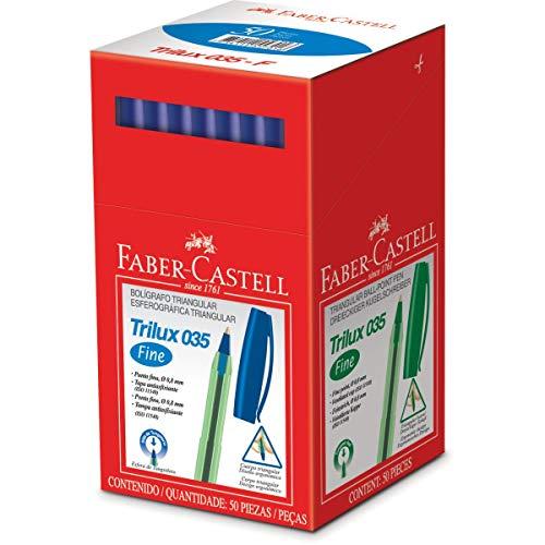 Caneta Esferográfica Trilux 035 Ponta Fina 50 Unidades, Faber-Castell, Azul
