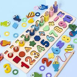KKmoon Quebra-cabeça de números de madeira Jogo de matemática Jogo de matemática Brinquedos de aprendizagem precoce Cor Forma Classificação de números Contagem de números Educação pré-escolar Melhor