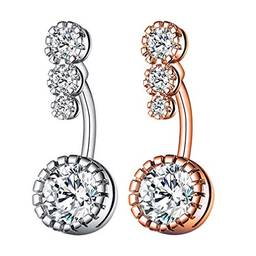 EXCEART 2 Pcs Anel de Umbigo de Aço Inoxidável Anéis de Umbigo Piercing Jóias para As Mulheres (Prata E Ouro Rosa)