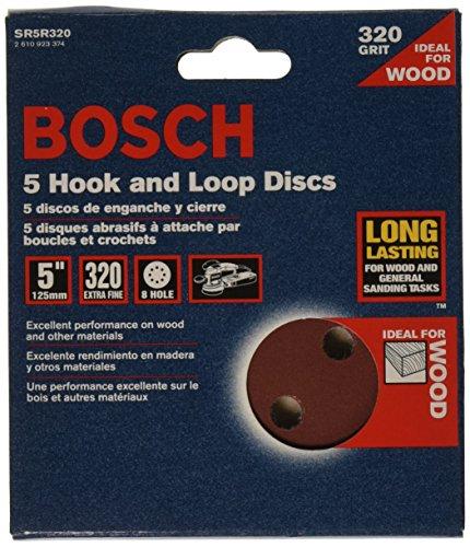 Bosch Discos de lixamento SR5R320 5 peças 320 Grit 5 polegadas 8 furos Hook-And Loop