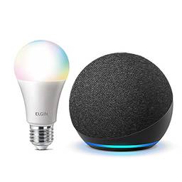 Echo Dot (4ª Geração): Smart Speaker com Alexa - Cor Preta + Lâmpada Inteligente Elgin