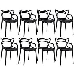Loft7, Conjunto Kit 8 Cadeiras Design Allegra Polipropileno Injetado Alta Densidade Empilhável Sala Cozinha Jantar Bar Restaurante Jardim Varanda Leve Moderna Proteção UV, Preto