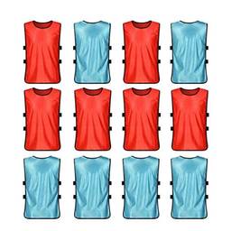 Colete esportivo Besportble, 12 peças, fresco, respirável, de secagem rápida, colete de futebol para crianças, jovens e adultos (azul claro + vermelho)