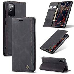 Capa carteira XYX para Samsung Galaxy S20 FE 5G, carteira de couro PU retrô textura fosca, preta
