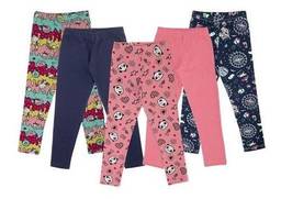 Calça Legging Infantil Menina Liso E Estampado Kit 5 Peças Desenho do tecido:Estampado/Sortido;Tamanho:4